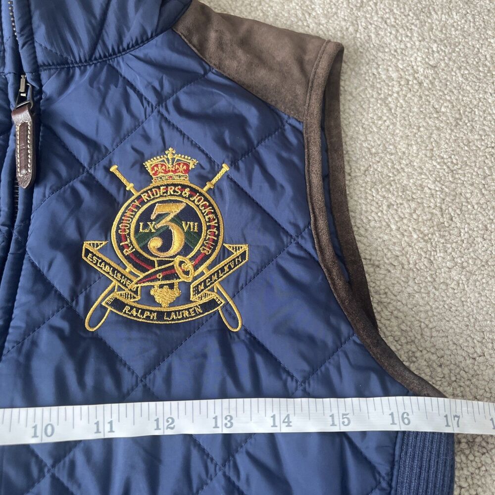 Ralph Lauren Sport Womens Vest S Quilted Crest Crown Logo Suede Trim Equestrian - Picture 4 of 6